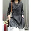 Blusas Casuais de Verão Soltas de Comprimento Médio para Mães de Meia-Idade, Novas Camisas de Algodão Bordadas Estilo Chinês para Mulheres