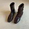 Botas elásticas retrô para afinar a silhueta feminina, bico quadrado, zíper traseiro, afunilamento, elegantes, botinhas de tornozelo para o trabalho, salto grosso, botinhas nude pequenas