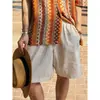 Shorts Casuais de Linho Sintético para Homens, Estilo "Old Money" Relaxado para Férias, Shorts de Praia Finos e Casuais de Verão, Calças de Cinco Pontos de Comprimento Médio, Soltas e Leves