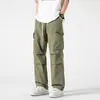 2024 Pantalones Nuevos de Bobina para Hombre Primavera y Verano Sueltos Rectos Bolsillo Irregular Casual Combinable