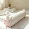 Almofada Rolo Listrada de Gaze de Algodão Puro Camada Dupla Orelha de Coelho Renda Almofada Cilíndrica Almofada para Dormir de Lado Almofada para Prender as Pernas Almofada de Encosto de Sofá Almofada de Cabeceira