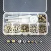 120 Juegos de Hebillas de Remache de Doble Cara, Clavos de Bronce Metálicos, Caja de Herramientas de Instalación, Remaches de Cuero para Suegra, Remaches