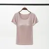 Camiseta de Manga Corta con Almohadillas en el Pecho para Mujer, Ropa de Casa de Verano, Lencería sin Sujetador, Copa de Sujetador, Todo en Uno, Sin Aro de Metal, Se Puede Usar Afuera