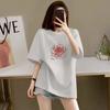 Estilo de Manga Corta de Algodón Puro de Longitud Media con Estampado de Rosas de Verano Talla Grande Suelta Cubre-Traje Aspecto Adelgazante y Rejuvenecedor Nuevo Top Verano