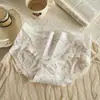Calcinha feminina estilo floral e delicado com forro 100% algodão, respirável, cintura média, fofa, novo modelo de verão, roupa íntima confortável