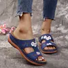 Pantuflas Extragrandes para Mujer de Comercio Exterior, Pantuflas de Tacón Cuña, Sandalias Planas de Color Sólido de Suela Gruesa para el Hogar, Deslizables, Punta Abierta, Bordadas