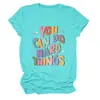 Puedes Hacer Cosas Difíciles Sitio Independiente Europeo y Americano de Ebay Moda Versátil Camiseta de Manga Corta con Cuello Redondo para Mujer