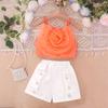 Baopin Ropa Infantil Europa y América Amazon Comercio Electrónico Niñas Traje de Verano Moda Sling 3D Flor Tridimensional Top Pantalones Cortos