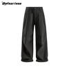 Befearless Calça Casual Vinho Americano Vintage para Paraquedista com Amassados Marca Tendência Perna Larga Reta Solta Calças Casuais para Homens e Mulheres