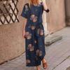 Ropa Nueva para Mujer Transfronteriza Amazon AliExpress Algodón y Lino Estampado Posición Flor Manga Corta Casual Conjunto de Pantalones hasta el Tobillo