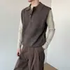 Atmosfera de Outono e Inverno Colete de Tricô Preguiçoso com Lapela para Homens e Mulheres Caimento Limpo Versátil Cor Sólida Top Sem Mangas