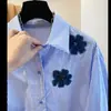 Irmã Gorda 100kg Tamanho Plus Primavera e Outono Design Único Bordado Floral Listrado Manga Longa Camisa Feminina Top Solto