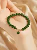 "Qinglan" Pulsera de Piedra Chalcedonia Jadeíta Verde Espinaca con Cuentas Pequeñas para Mujer, Pulsera de Jadeíta Jade Estilo Chino Nuevo
