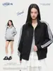 Chamarra estilo americano de Jack con estampado de lunares, top deportivo casual clásico retro de tres rayas para mujer de primavera y otoño