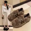 Zapatos peludos Birkenstock de suela plana para mujer 2026 nuevos de otoño e invierno sin cordones de felpa francesa zapatos sencillos de algodón cálidos en forma de frijol
