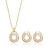 [Set] Moda Transfronteriza Elegante Lujo Accesible Zirconio Completo Elemento Exquisito Estilo Cobre Microincrustado Conjunto de Pendientes y Collar Combinación