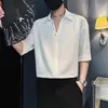 2025 Nueva Camisa de Manga Corta de Seda Helada para Hombre de Verano Moderna Fresca Top Juvenil Camisa de Caída de Gama Alta Moda