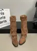 Botas largas de moda y únicas con punta fina y tachuelas, tacón grueso, caña alta, botas tipo pantalón Melard 2026 otoño con hebilla para mujer