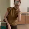 Camiseta de punto de manga corta con cuello semi-alto de terciopelo Andy para mujer, adecuada tanto para usar por dentro como por fuera, top de punto ajustado