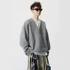 Suéter de punto grueso estilo americano, de dos piezas falso, con cuello en V para hombre, nuevo top de punto casual retro holgado de otoño e invierno