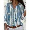 Camisa Casual Feminina Fina de Manga Longa com Gola Reversível e Estampa Floral 3D Vintage - Direto do Fabricante