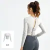 Nuevo Estilo Hermoso Top de Yoga con Espalda Descubierta para Mujer, Top de Fitness Ajustado con Pliegues y Copas Integradas, Manga Larga para Correr y Deportes