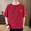 Verão Estilo Chinês Algodão Linho Manga Curta Camiseta Masculina Bordada Dragon Ball Manga Curta Fina Tamanho Grande Camiseta de Algodão Linho para Homens