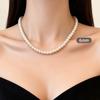 Collar Clásico Versátil Retro de Estilo Francés Redondo de Perlas Imitación para Mujer, Choker de Perlas con Cierre de Lingote a la Moda, Diseño Nicho