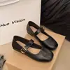 Zapatos Mary Jane de estilo francés para mujer, estilo coreano, punta cuadrada, un pedal, boca baja, planos, de moda, primavera y otoño de 2025