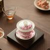 Tazón hecho a mano con tapa de filtro de 360 grados de porcelana de jade de grasa de oveja, Tazón con tapa de Tres Talentos, Tazón con tapa de peonía flotante, Juego de té Kung Fu de cerámica