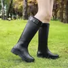Botas de lluvia de moda impermeables, antideslizantes, de caña alta para mujer, duraderas, aptas para cocina, cálidas, forradas de felpa, zapatos de goma, botas de lluvia para adultos de tubo largo