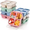 Caja de Almuerzo de 4 Compartimentos Almuerzo Caja de Almuerzo traje Contenedor de Snacks Palitos de Fruta Caja Dividida para Salsa Infantil Paja de Trigo
