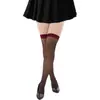 Medias Finas Jacquard con Forma de Corazón, Hasta la Rodilla, con Borde Rojo y Borde Ancho de Canalé, Medias Negras de Seda Sexy Talla Grande, Hasta el Muslo