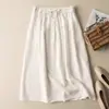Falda midi de color liso para mujer, hecha de algodón puro, corte holgado, estilo casual, silueta favorecedora, diseño retro, de cintura alta, con cinturón de corbata, versátil para varios atuendos
