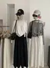 KEKEZOON Estilo Coreano Color Sólido Caída Casual Pantalón Falda Pierna Ancha Mujer Cintura Alta Adelgazante Pantalón Largo con Cinturón Moderno 9115
