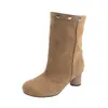 Nuevos zapatos de mujer para principios de otoño de 2026, gamuza lisa, gama alta, nicho, versátiles, slip-on para uso diario, tacón redondo, botas de moda que aumentan la altura
