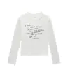 Camiseta Blanca y Gris de Cuello Redondo y Manga Larga para Mujer, Marca de Moda Estilo Americano, Diseño Simple de Letras, Corte Ajustado, Preciosa Camiseta Interior