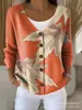 Nova blusa de moletom com botões, gola V, manga longa, estampada em 3D, estilo personalidade, solta, para outono e inverno, jaqueta suéter para mulheres