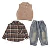 Conjunto de Moda para Niños Primavera y Otoño, Nuevo Elegante Conjunto de Tres Piezas con Suéter de Cuello V para Bebé, Camisa Moderna Estilo Coreano para Niños