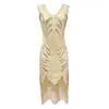 Vestido Retro de los años 20 S-4XL Falda de Borlas Vestido Gatsby Fiesta Falda de Borlas con Lentejuelas Vestido de Cuello V