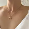 Collar de Cadena de Serpiente Geométrica Retro con Lentejuelas y Colgante de Disco Doble Capa Transfronterizo Europeo y Americano para Mujer