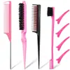 Set de Brochas Peine Cruzado Peine de Borde con Pasador Peine de Belleza para el Cabello Peine de Doble Punta para Cejas Peine de Maquillaje Estilismo