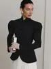 Otoño e Invierno Elegante Chaqueta de Commuter con Mangas Abullonadas Estilo Pequeño Fragancia para Mujer Traje Pequeño Negro Retro Elegante Francés con Cuello Alto