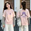 Camiseta de manga larga de algodón puro para niñas, top base elegante y moderno para niños, adecuada para primavera y otoño de 2026, con un diseño de imitación de dos piezas