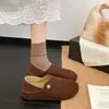 Edição Couro de Vaca Chegada Nova Outono Feminino Bico Redondo Slip-on Duas Formas Sapatos Birkenstock Moda Estilo Coreano Retro Versátil Batata Pequena
