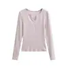 Top de Cuello en V de Manga Larga Picante Estilo Americano para Chica, Nuevo Primavera/Verano 2026 Camiseta Base Sexy Ajustada