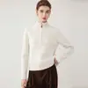 Suéter de cashmere com zíper parcial 2026 outono e inverno novo feminino gola semi-alta padrão torcido camisa base estilo elegante suéter quente
