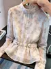 Camisa de Chifón Floral con Diseño de Nicho para Mujer, Nueva Colección Primavera 2026 Estilo Francés Elegante Top Delgado que Ceñe la Cintura para Mujer