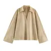 Roupas femininas europeias e americanas transfronteiriças ZA, mais vendidas no AliExpress, camisa casual versátil com textura de camurça e decote em V