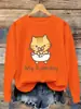 Moletom Feminino Pulôver Estampa de Gato Fofo Peludo Hip Hop Jogger Blusões Soltos Gola Redonda Roupas